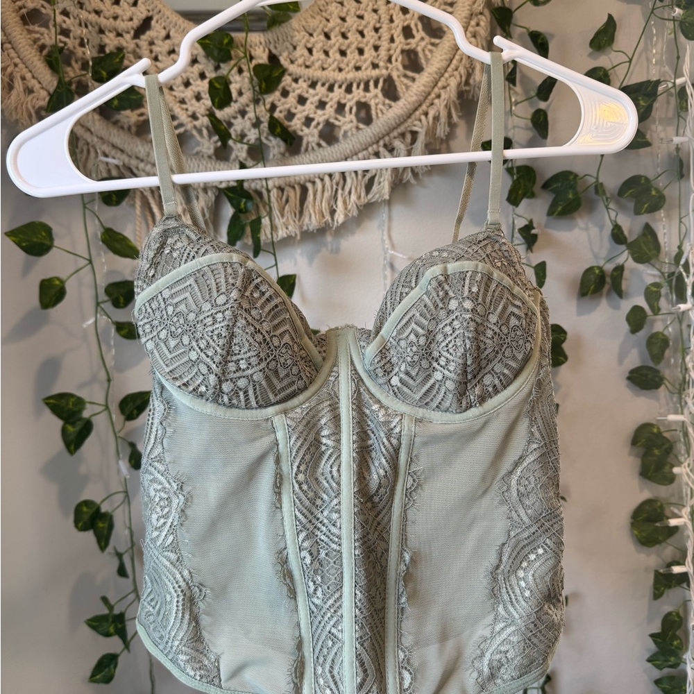 Garage Sage Green Embroidered Corset Top